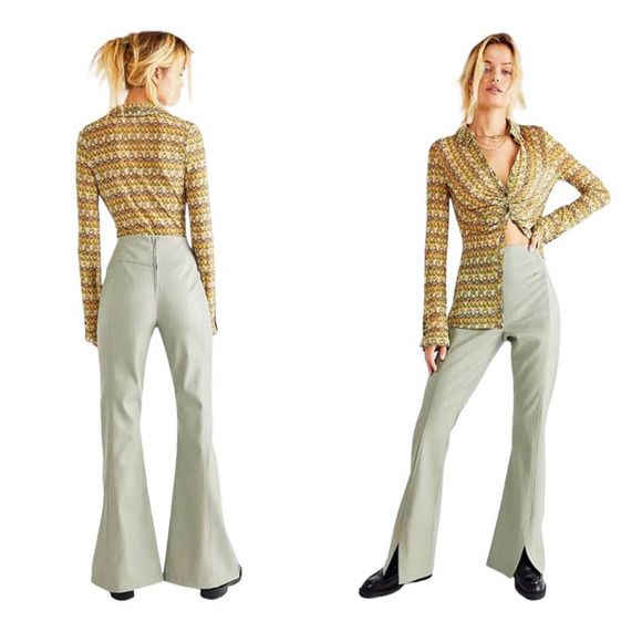 NEW Free People We The Free Real Deal Vegan Slit Flare Light Sage Pants Size 31 - Picture 1 of 11